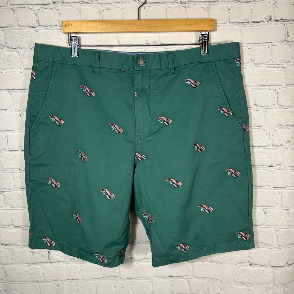 Bonobos Mens 38 Chino Shorts Green Lobster Embroidered 9 Inch Inseam Preppy
